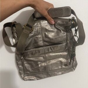 The Sak Metallic Pewter Crossbody Bag with Adjustable Strap